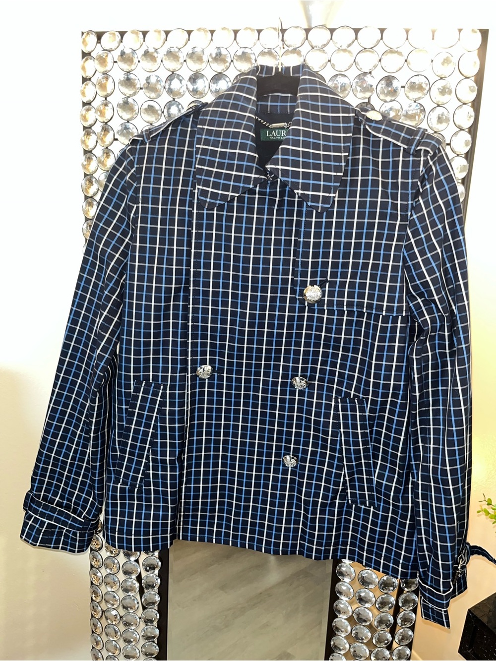 Women’s Stylish Navy Blue Plaid Ralph Lauren Jacket Size 2